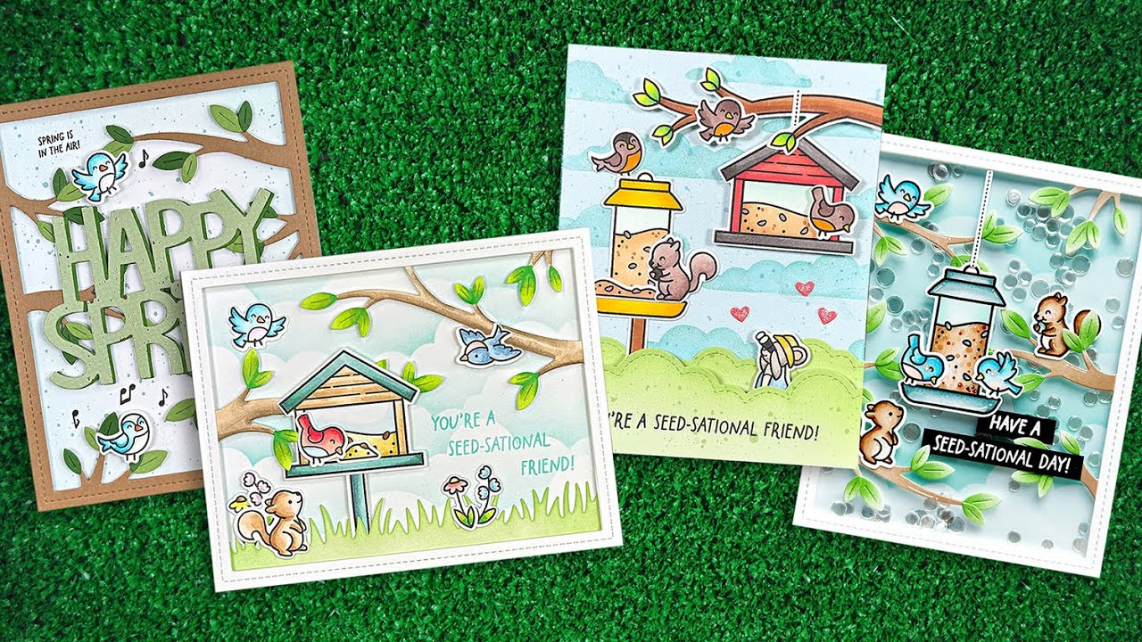 Intro to Backyard Bird Feeder, Tree Branches Backdrop & Stratus Cloud Stencil + 4 cards