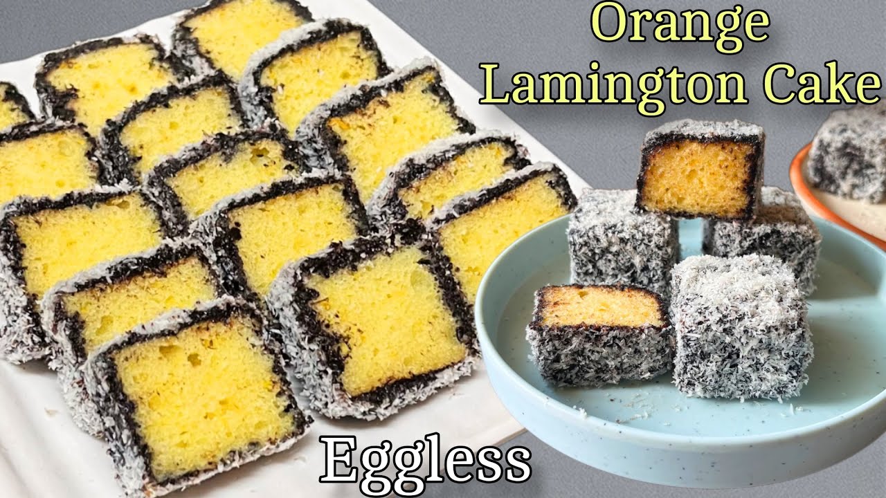 Eggless Orange Lamington Cake | Easy Soft Eggless Cake Recipe | A Refreshing Dessert for any Season