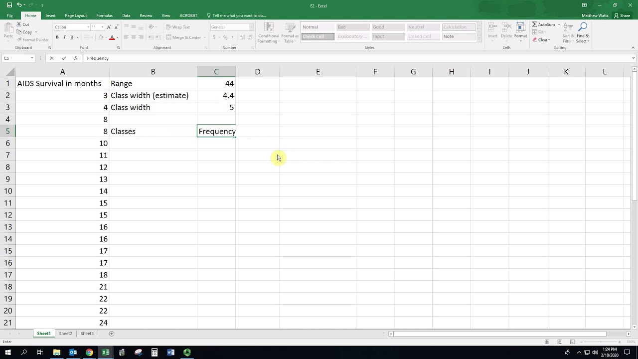 Creating a Frequency (and Relative Frequency) Distribution Table with Excel