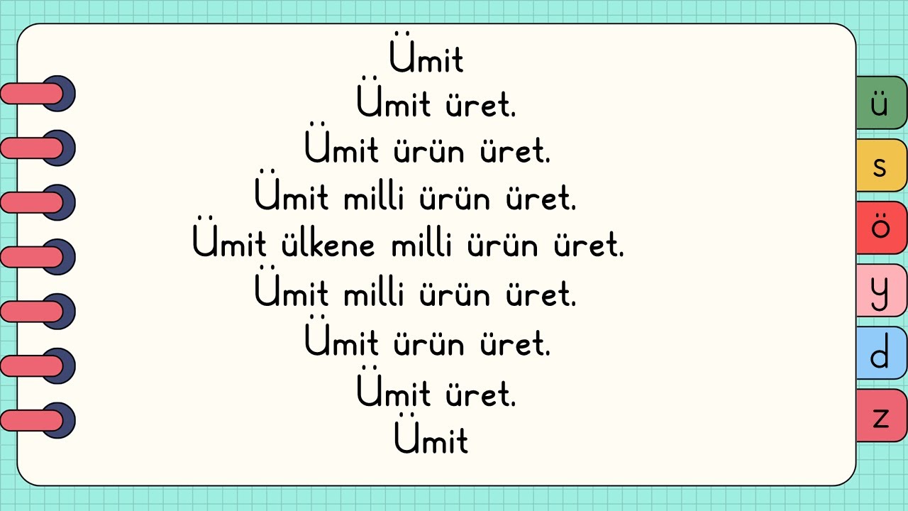 Ü Sesi Hızlı Okuma Metinleri | 1.Sınıf Hızlı Okuma Metinleri Ü Harfi