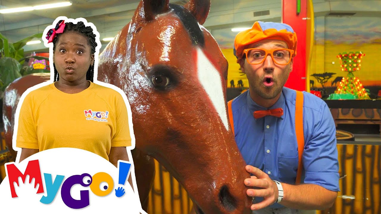 Blippi Meets the Jungle Animals! 🐴 | Blippi MyGo! | Kids ASL Videos | Learn Sign Language