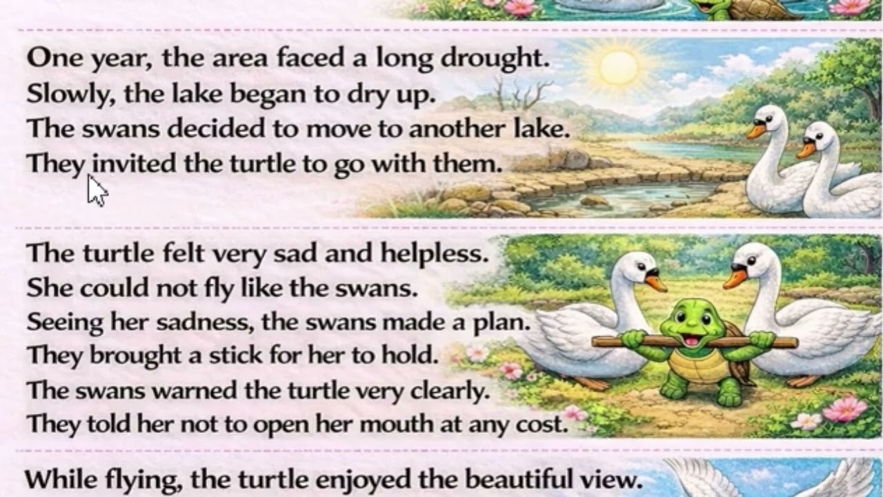The Turtle And The Swans | How to read English  | English reading practice | English learning ||
