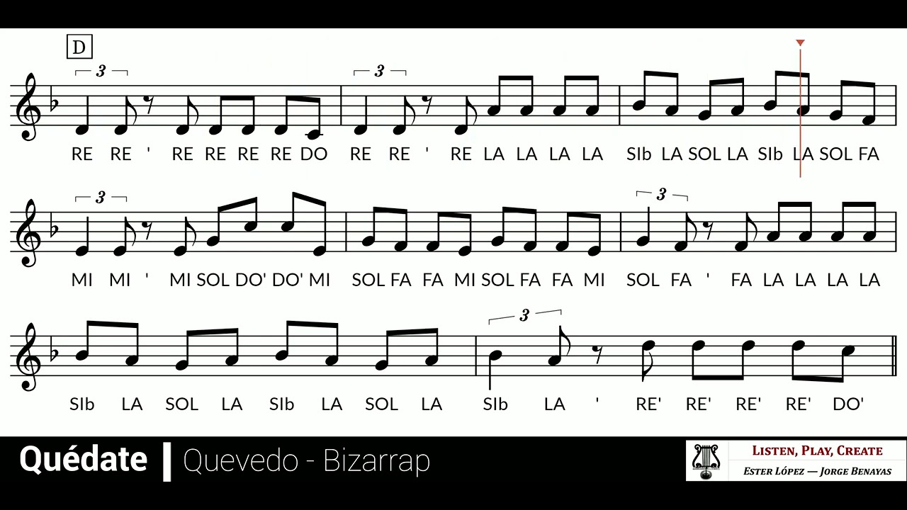 Quédate - Quevedo y Bizarrap (melodía con notas)