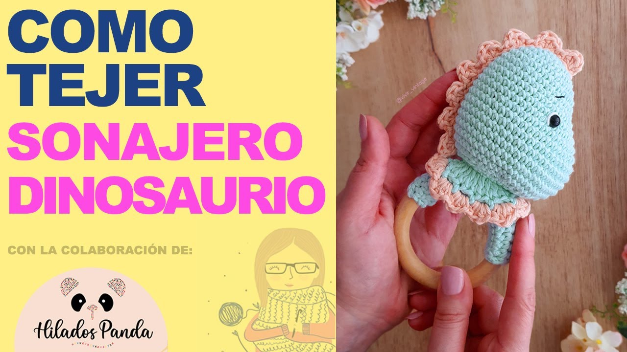 Como tejer un bello SONAJERO de DINOSAURIO - AMIGURUMI Tutorial - Paso a paso a crochet -  ENG SUBS