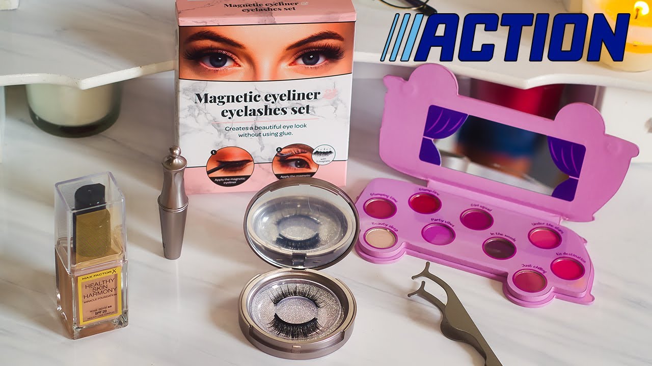 Faux cils Magnetique Eyeliner de chez action fond de teint et palette fards à paupières test et avis