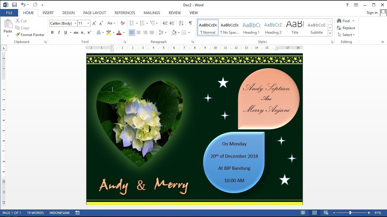 Microsoft word tutorial |How to Make Wedding Invitation Cards in MS Word 2013