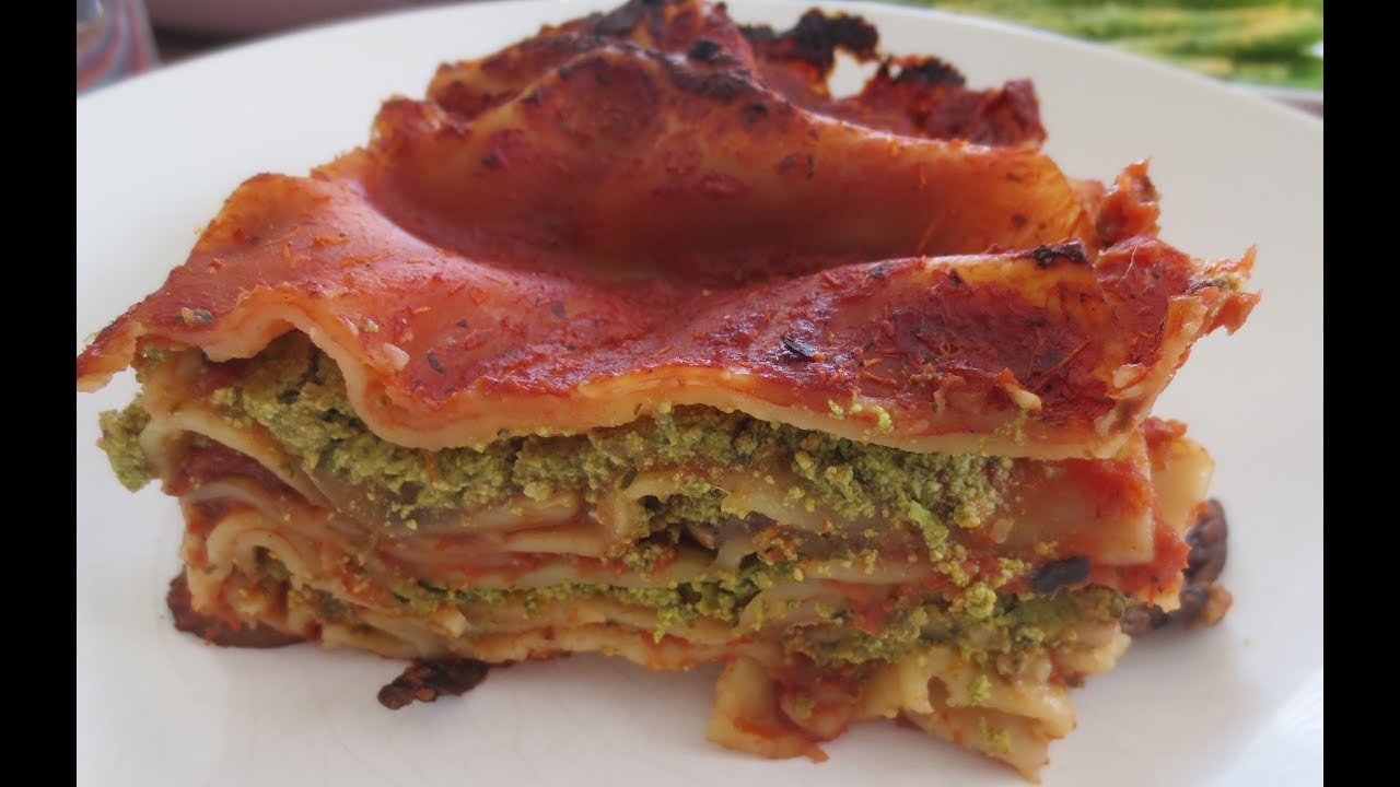 Low Fat Vegan No Oil Spinach & Mushroom Lasagna