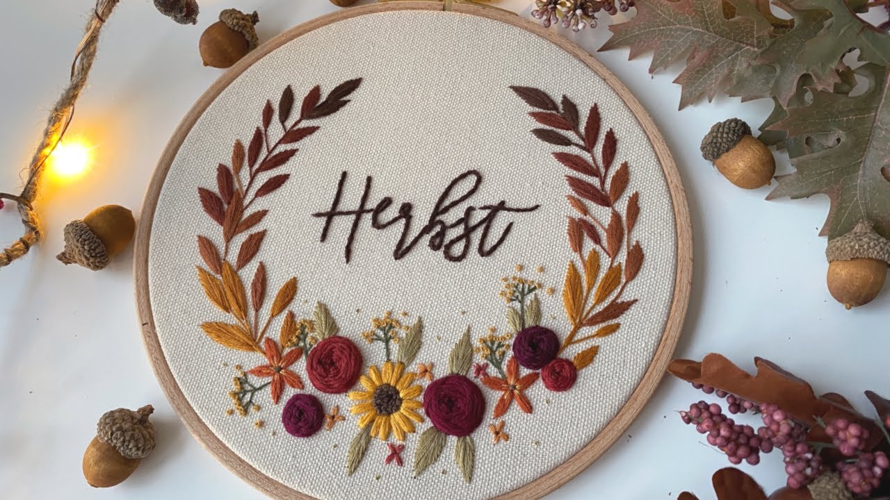 Embroidery Tutorial - Fall - Autumn- Wreath - Embroidery Pattern