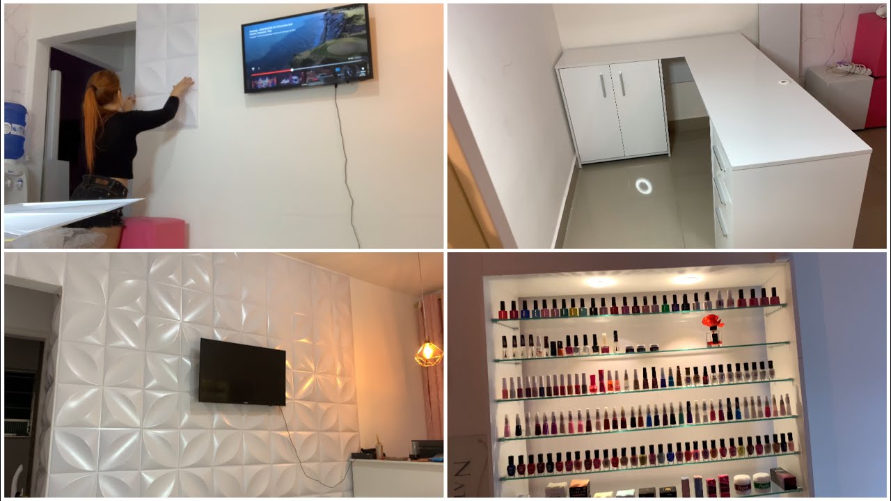 Mudanças no espaço * apliquei as placas 3D, montei minha mesa nova e organizei ela* 😍 /parte 3