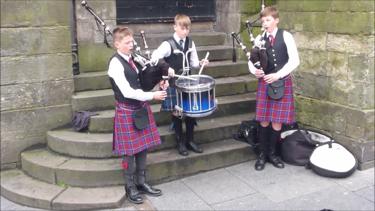 Young pipers and drummer in Edinburgh