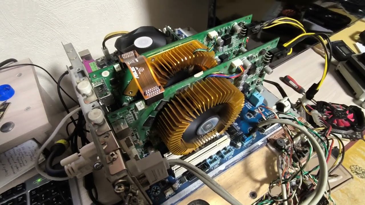 SLI CROSSFIRE РЕЖИМ ДВЕ КАРТЫ ВИДЕО ПАРАЛЛЕЛЬНО СТАРЫЙ ЭКСПЕРИМЕНТ VIDEOCARD Nvidia GT9600 512MBx2