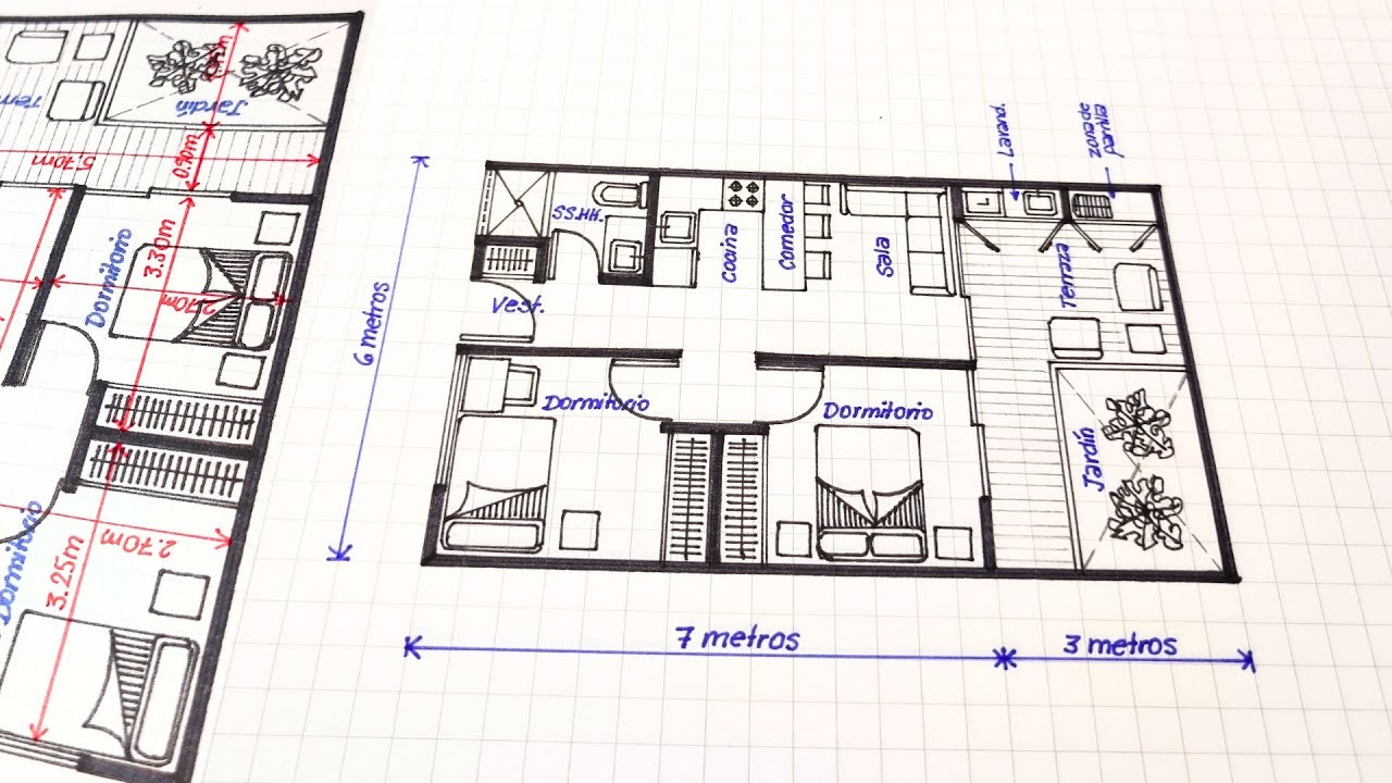 Como DIBUJAR el PLANO una CASA de 6X7 metros