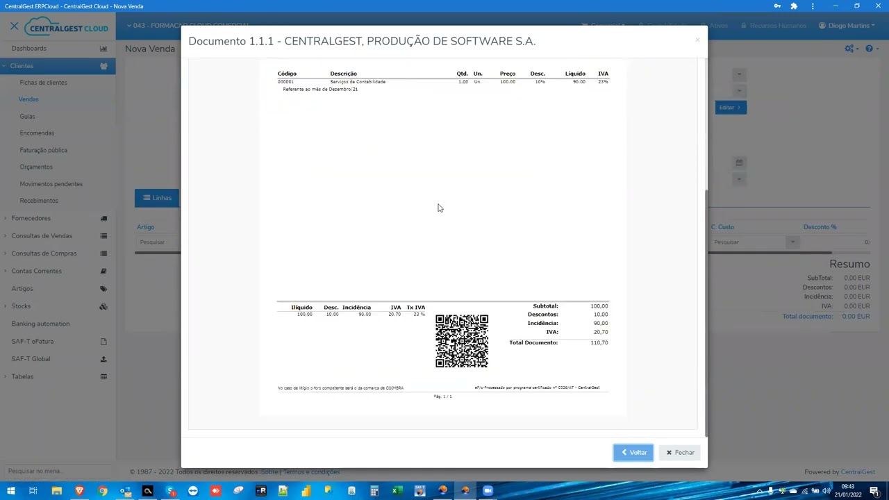 CentralGest Cloud - Gestão Comercial - Emissão de Faturas, NC e Recebimentos