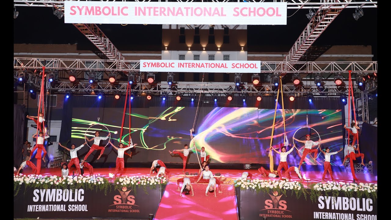 Aerial act performed by Symbolic International School students