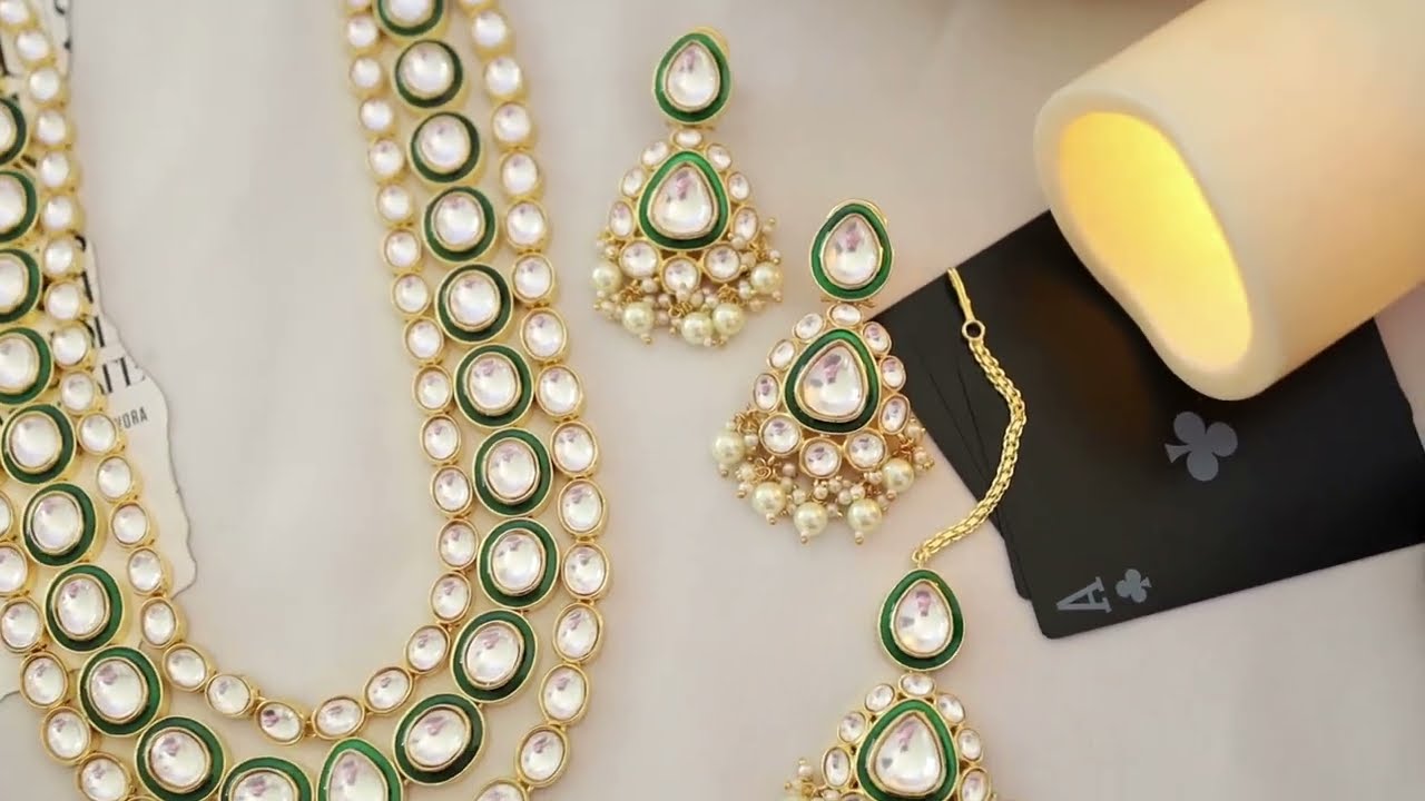 Dinara Green Kundan Necklace Set