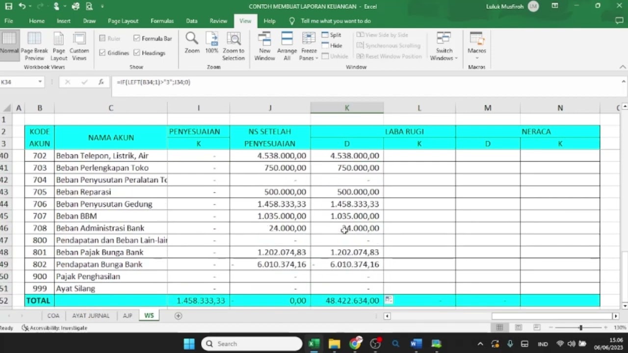 Menyusun Kertas Kerja Via Ms. Excel