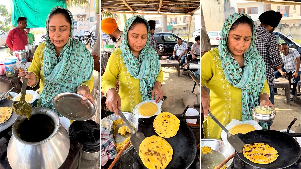 सरसों का साग मक्की की रोटी देसी घी के साथ | Street Food India