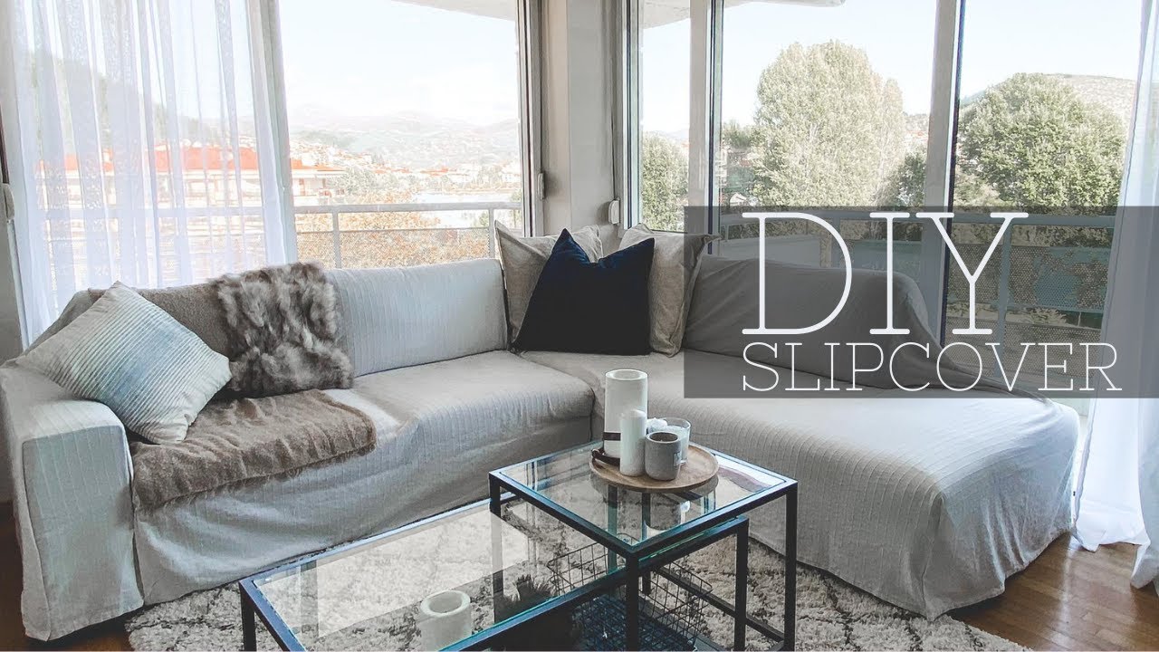 COUCH COVER DIY | NO SEW | Relooker son vieux canape | Εύκολο hack για να ανανεώσετε το καναπέ σασ