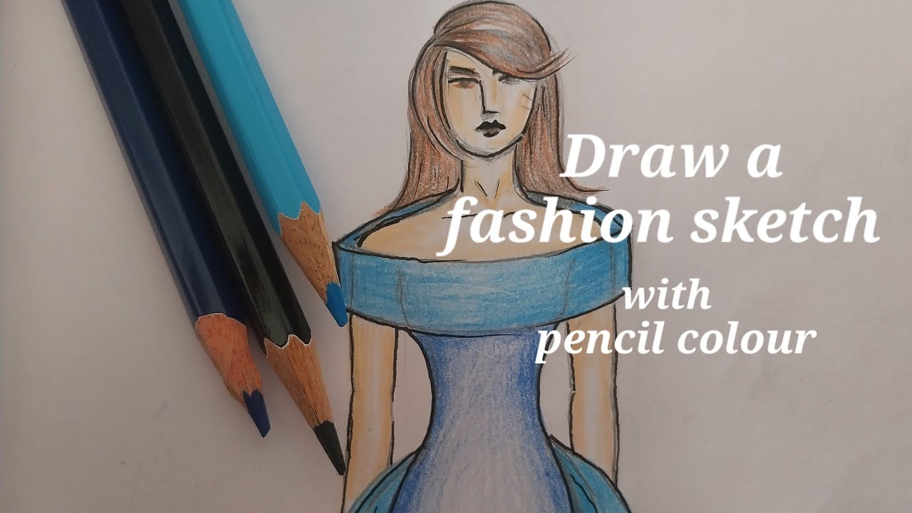 Draw a fashion sketch with pencil color..#trending #drawing #art #dress #fashionsketch 