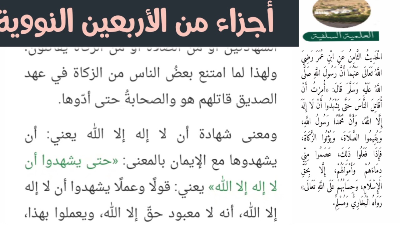 الحديث الثامن : أمرت أن أقاتل الناس حتى يشهدوا أن لا إله إلا الله و أن محمدا رسول الله