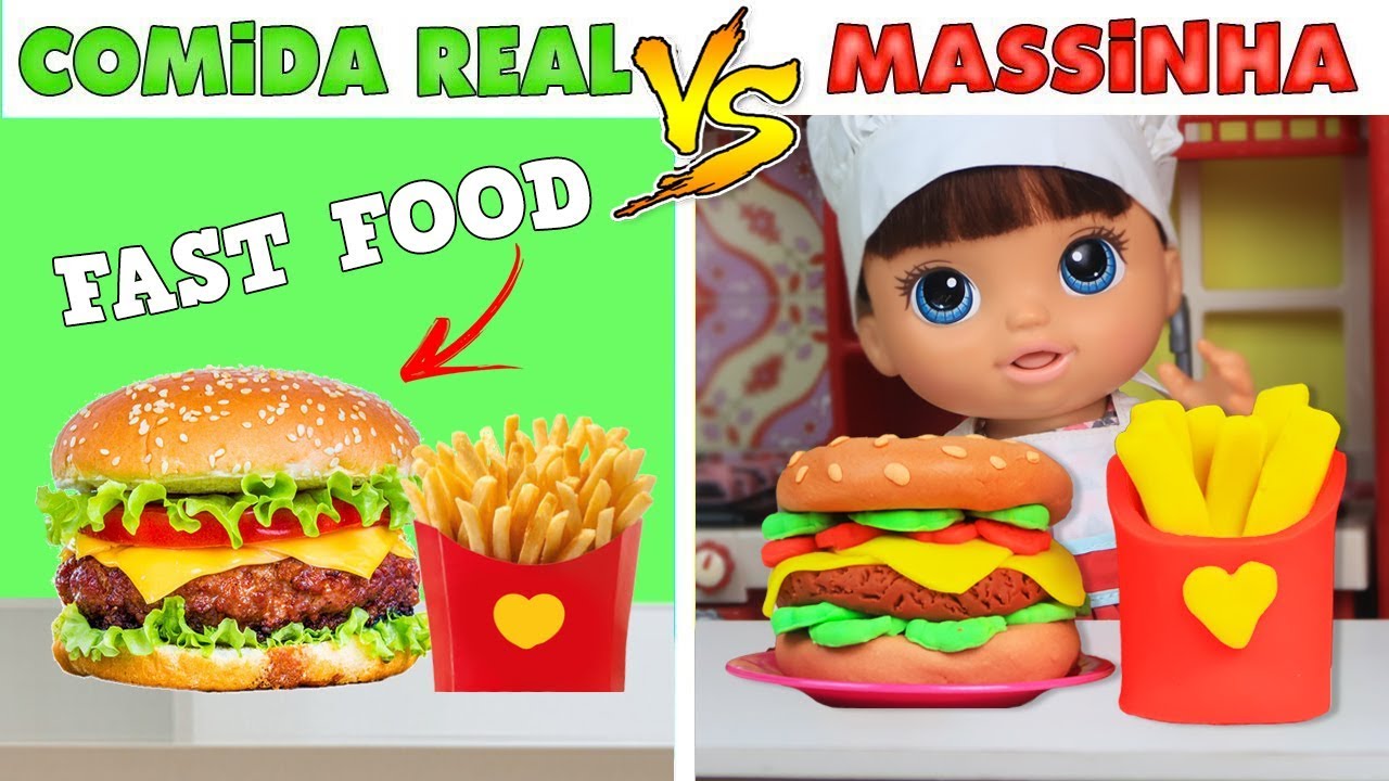 #3 COMIDA REAL VS COMIDA DE BRINQUEDO -  MASSINHA PLAYDOH | FAST FOOD - Lilly Doll