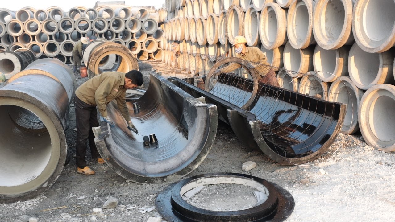 Produce Concrete Pipe Large Size // Giant Cement Pipe Making Process