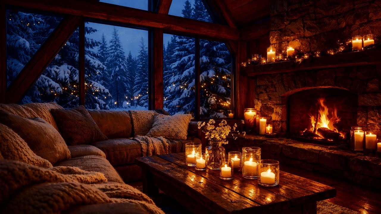 Fall Asleep in 5 Minutes 🌙 Cozy Winter Fireplace & Falling Snow | Instrumental Music for Deep Sleep