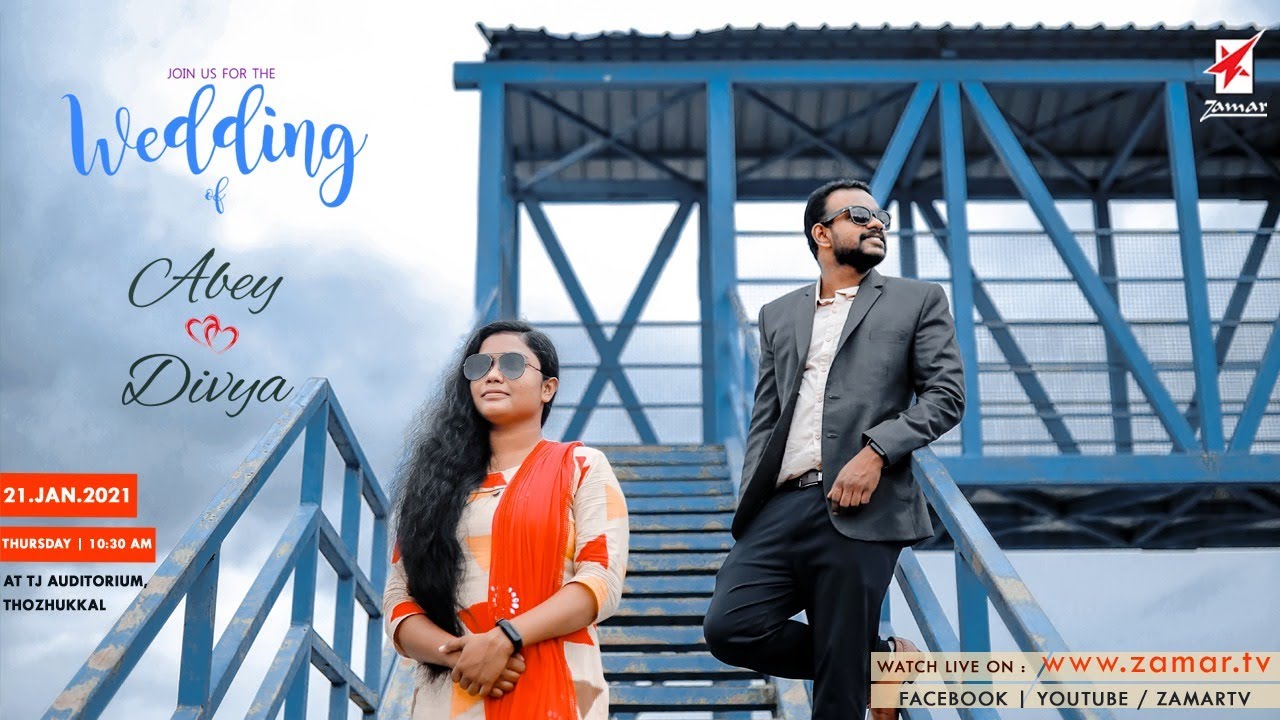 Abey weds Divya | Wedding Ceremony On 21.JAN.2021 at TJ Auditorium | Watch Live On Zamar TV