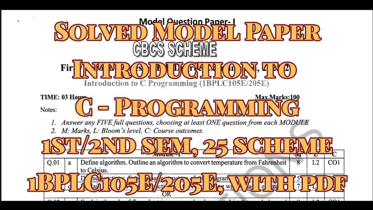 Introduction to C - Programming, Solved model paper, 1BPLC105E/205E, 25 scheme, with pdf