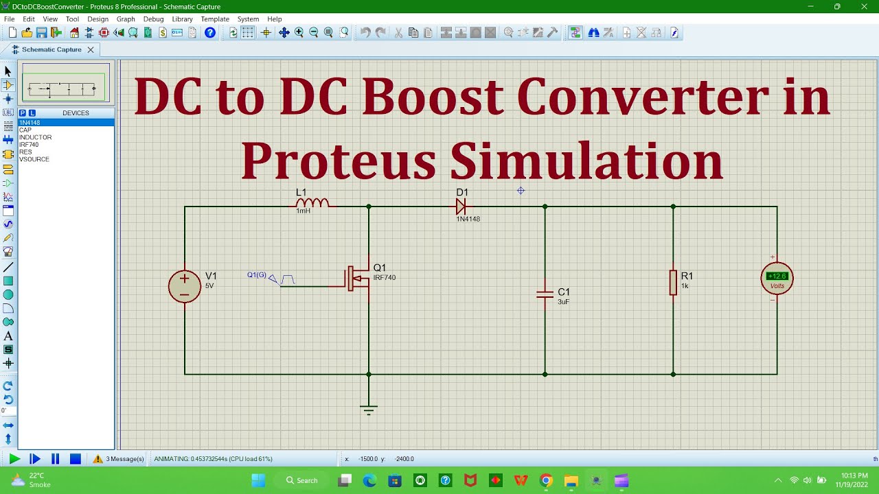 DC to DC Boost Converter 5V DC to 12V DC #boost #converters #chopper #proteus #electronics #12volts