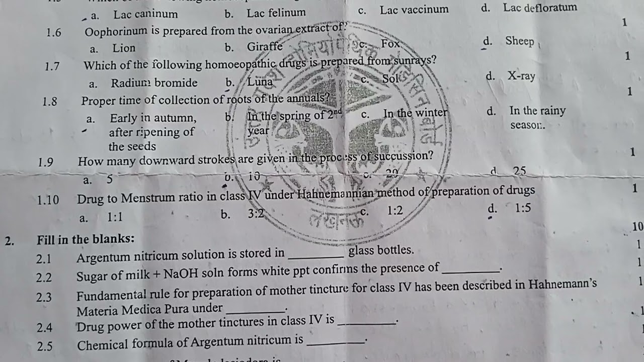 DHP 2ND YR 1ST PAPER 50 MARKS @HOMOEOPATHIC PHARMACEUTICS &  PHARMACEUTICAL CHEMISTRY II SESSION 