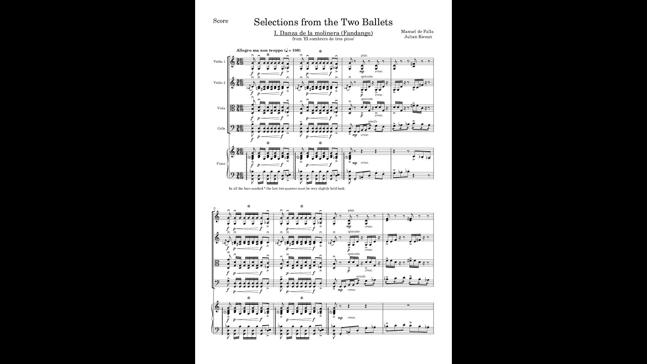 Selections from the two Ballets, for Piano Quintet