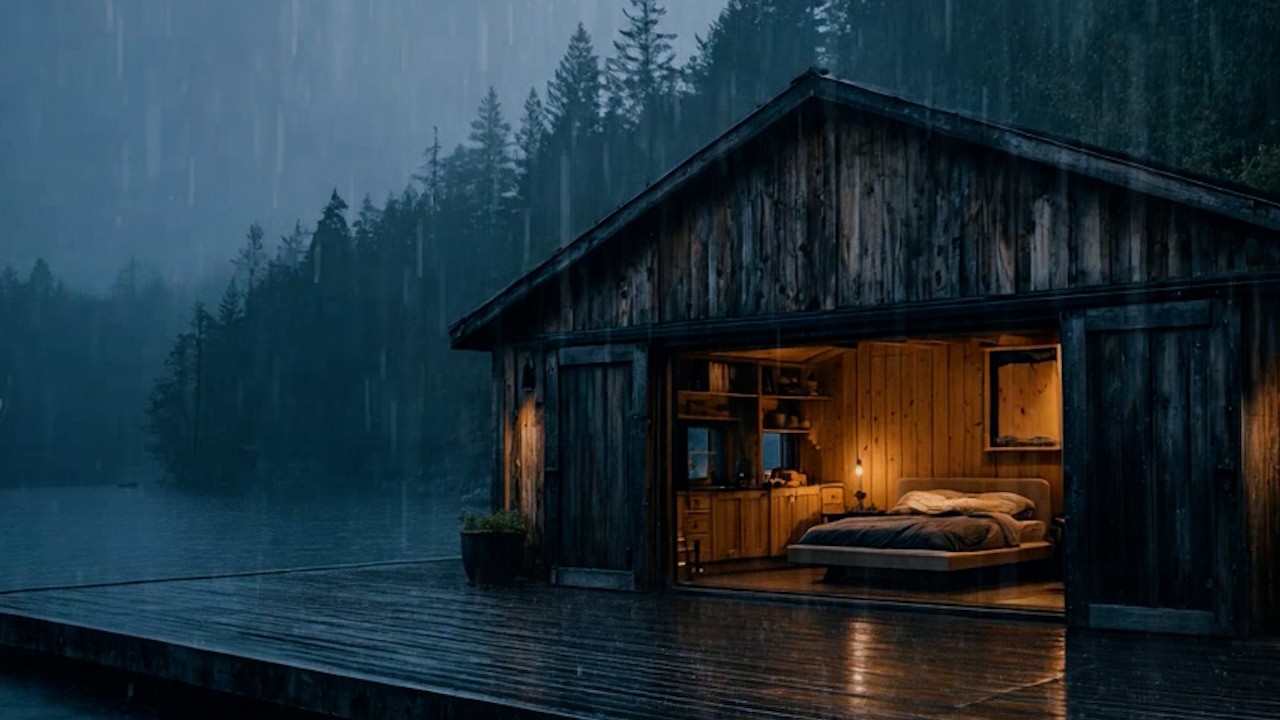 Heavy Rain Over Cabin Roof Lake Valley Forest🌲🌧️| Rain Sounds Sleep Well