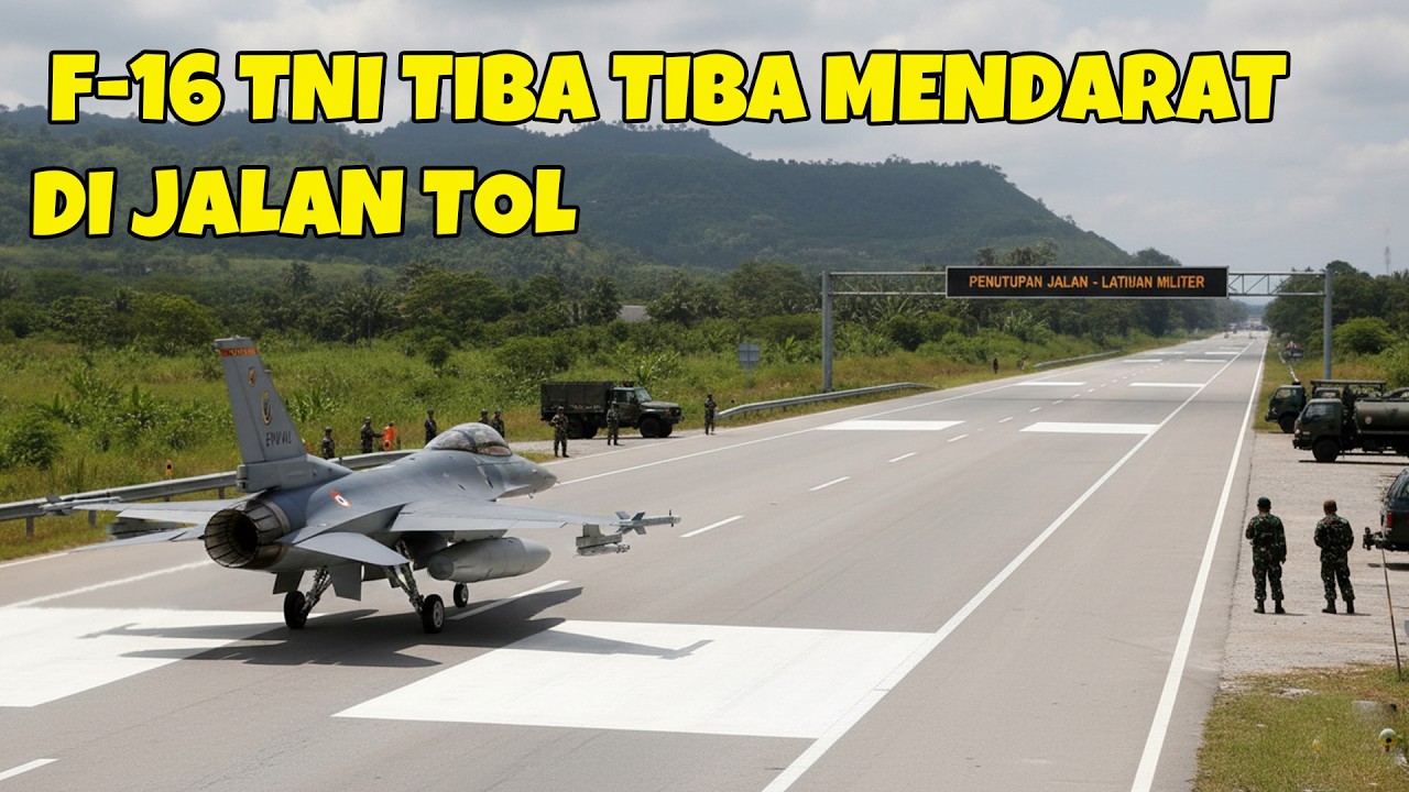 PESAWAT TEMPUR F 16 TNI TIBA TIBA MENDARAT KE JALAN TOL TRANS SUMATERA