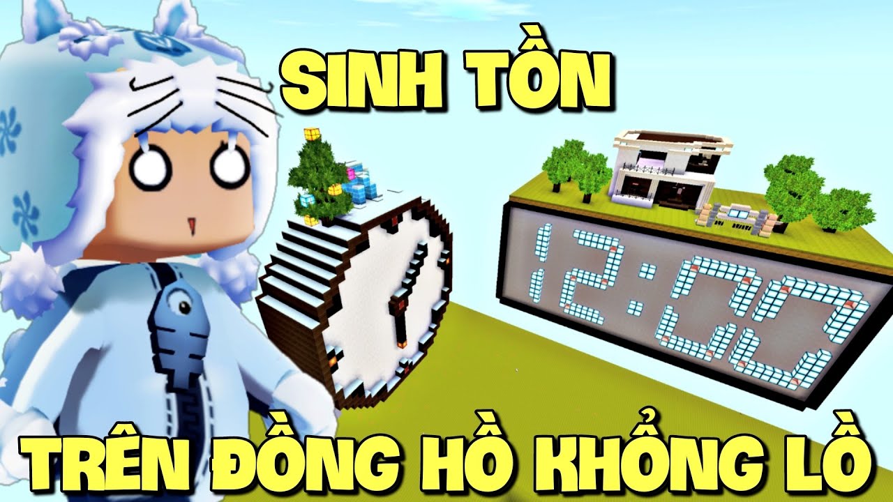 Meowpeo thử thách sinh tồn trên đồng hồ khổng lồ cùng Naobi và Mặp Doram trong Mini World