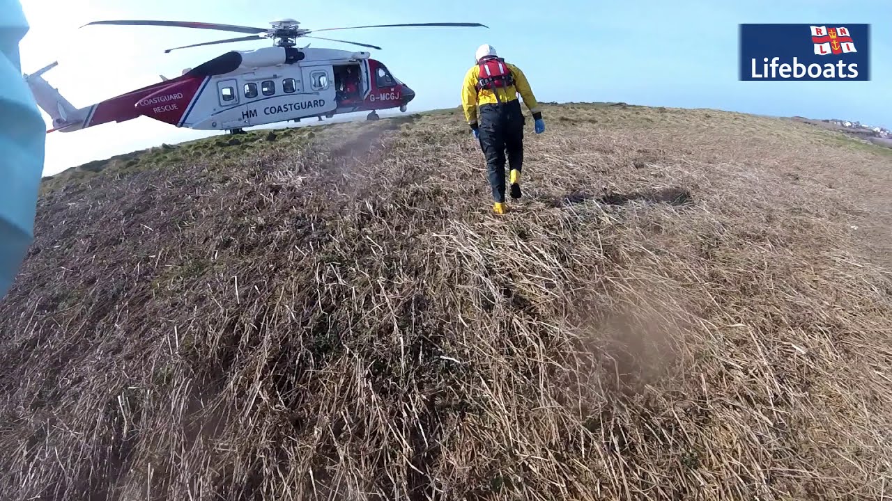West Kirby RNLI are joined by helicopter in rescue from Middle Eye