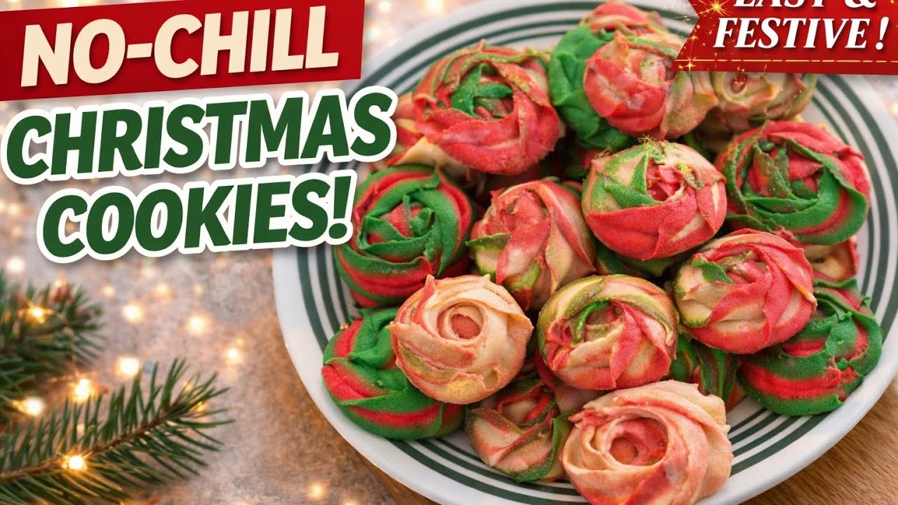 🎄 No-Chill Christmas Butter Cookies | Easy Piped Cookies (2D Tip)