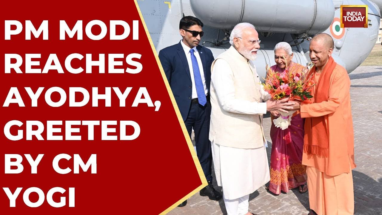 PM Modi Arrives in Ayodhya for Ram Mandir Ceremony, Welcomed by CM Yogi Adityanath | India Today