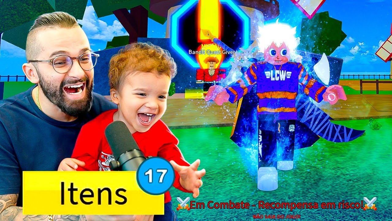24 HORAS PEGANDO OS NOVOS ITENS RAROS DO BLOX FRUITS na CONTA DO MEU FILHO