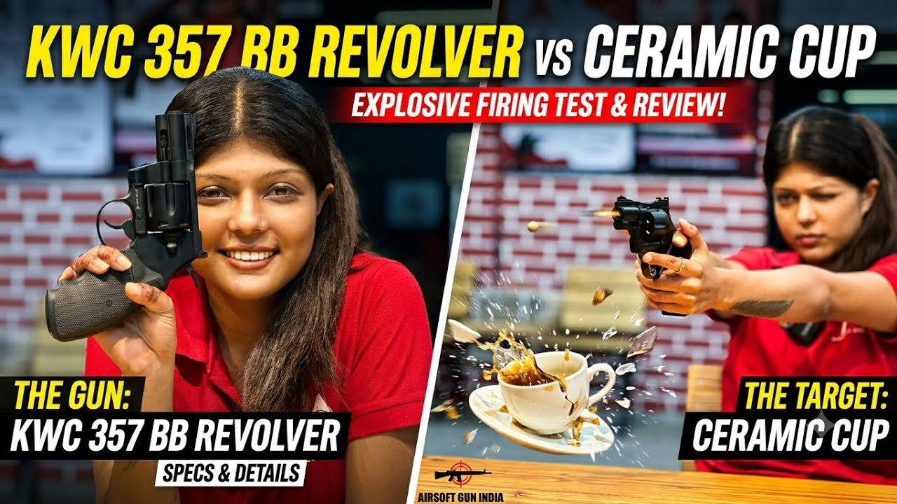 KWC 357 CO2 BB Revolver Review 🔥 Unboxing, Shooting Test & Ceramic Cup Challenge Airsoft Gun India