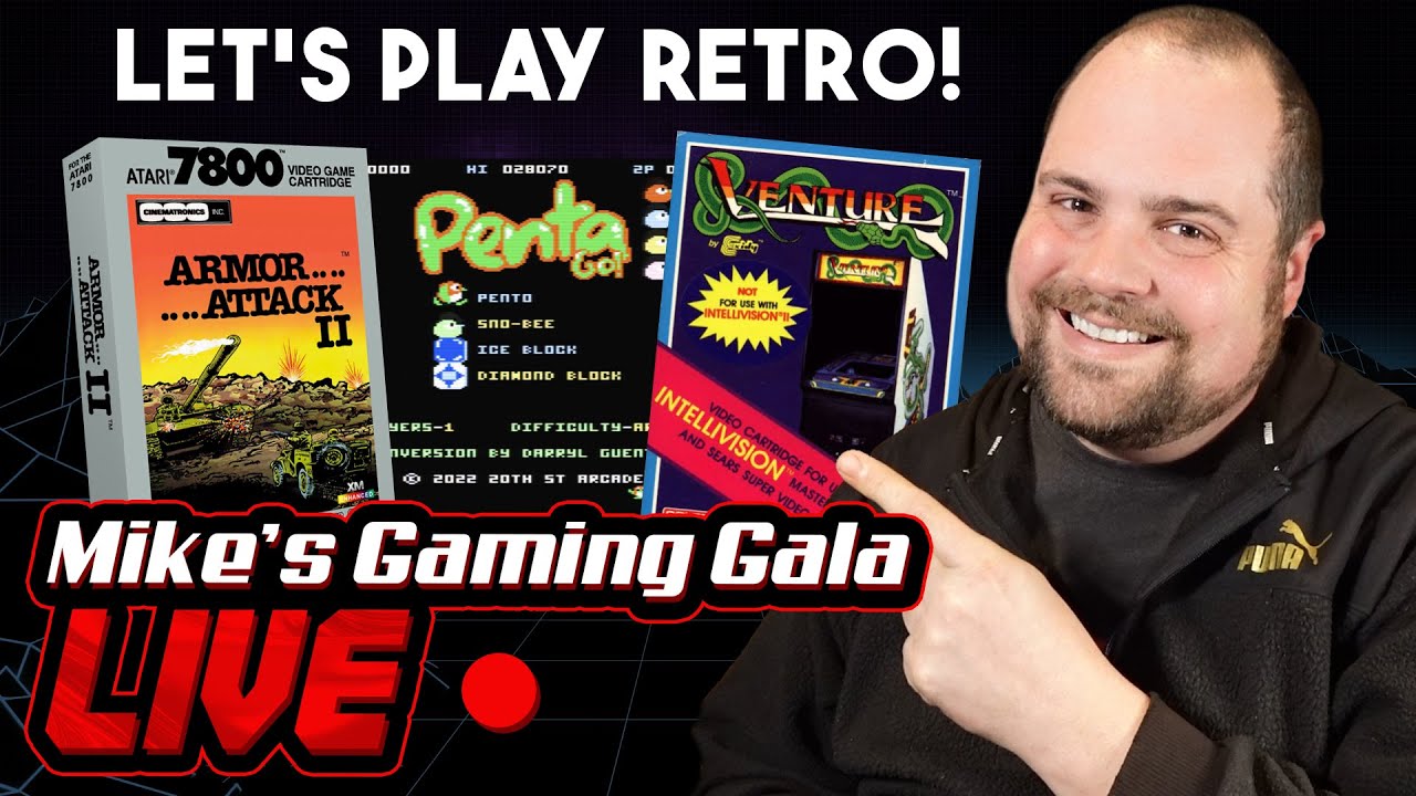 MIKE LIVE!  Playing Atari 7800 and Intellivision! Armor Attack 2, Pentago, Venture