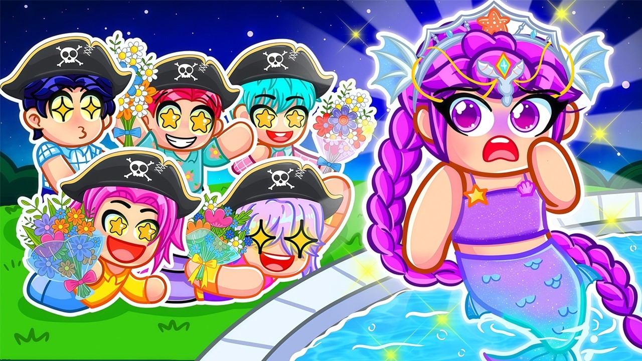 MERMAID RUMI Is CHASED by 8 PIRATE FANBOYS in Roblox! | Kpop Demon Hunters