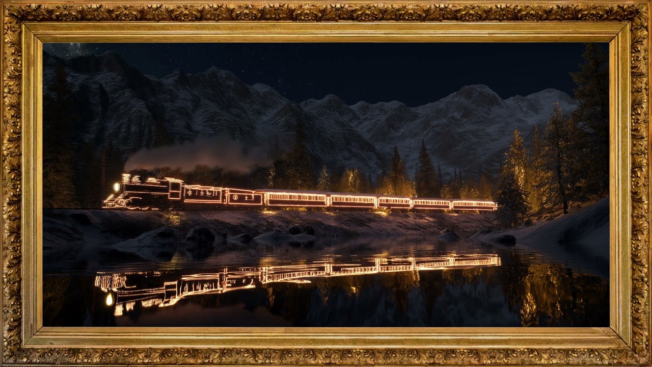 Night train: Winter ambience screensaver | Frame tv art AI music video