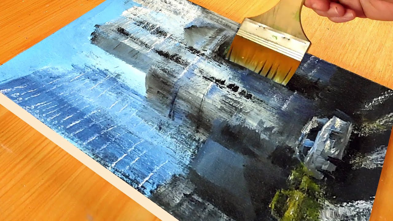 New York cityscape Painting with acrylic / black canvass painting