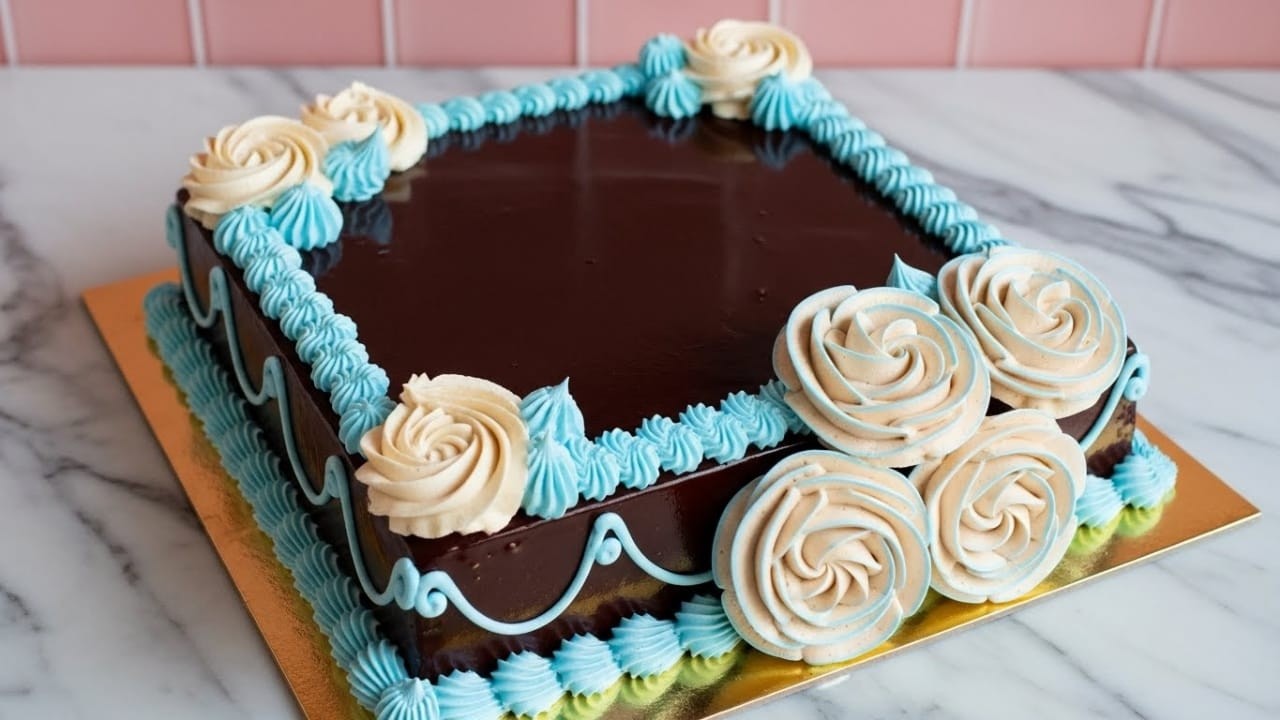 Full Chocolate Glaze Cake 🎂 | Bakery Style Square Chocolate Cake Decoration