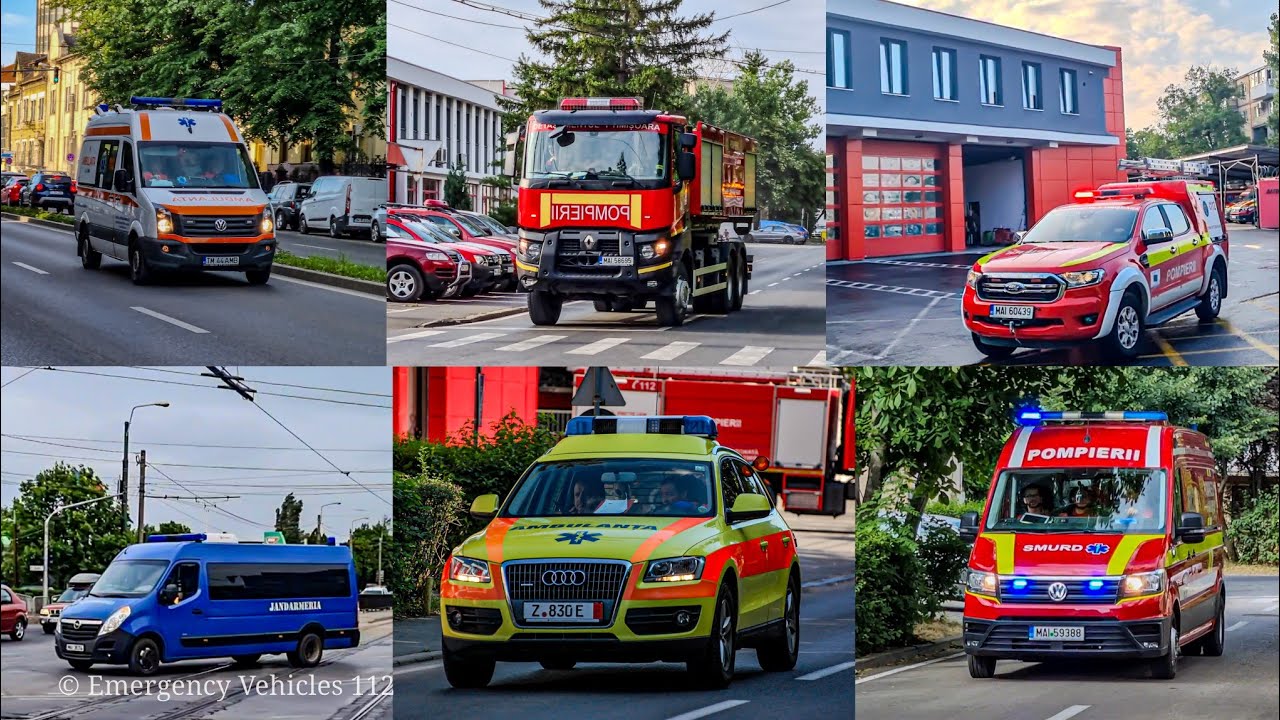 [Compilation] Emergency Vehicles Fire Truck, Ambulance, Police and Gendarmerie in/ în Timisoara
