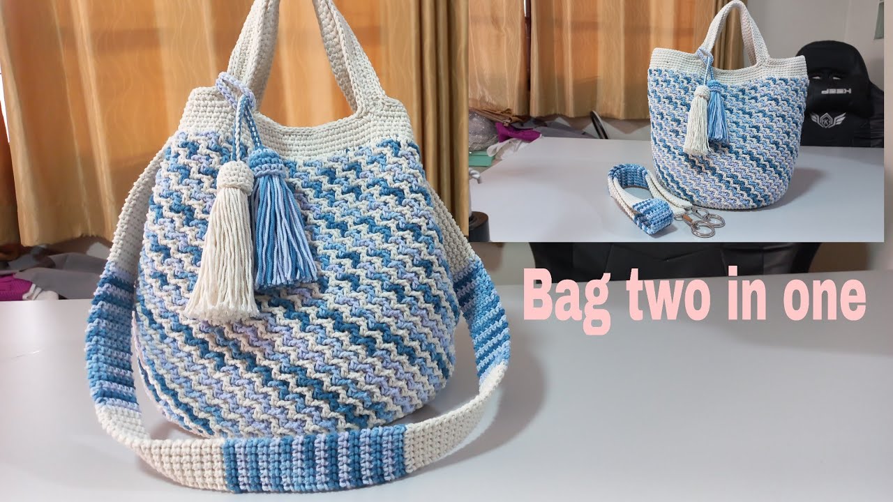 สอนถักกระเป๋าซิกแซกจากเชือกฟอกEp1./Crochet Bag Zigzag/Bag Two in one