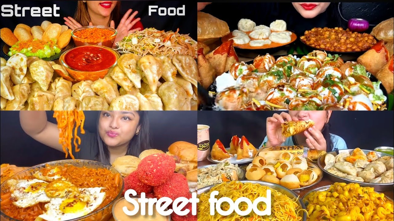 Indian spicy 🔥 street food noodles and spicy momos ,panipuri ,dahipuri, #compilation #mukbanginterna