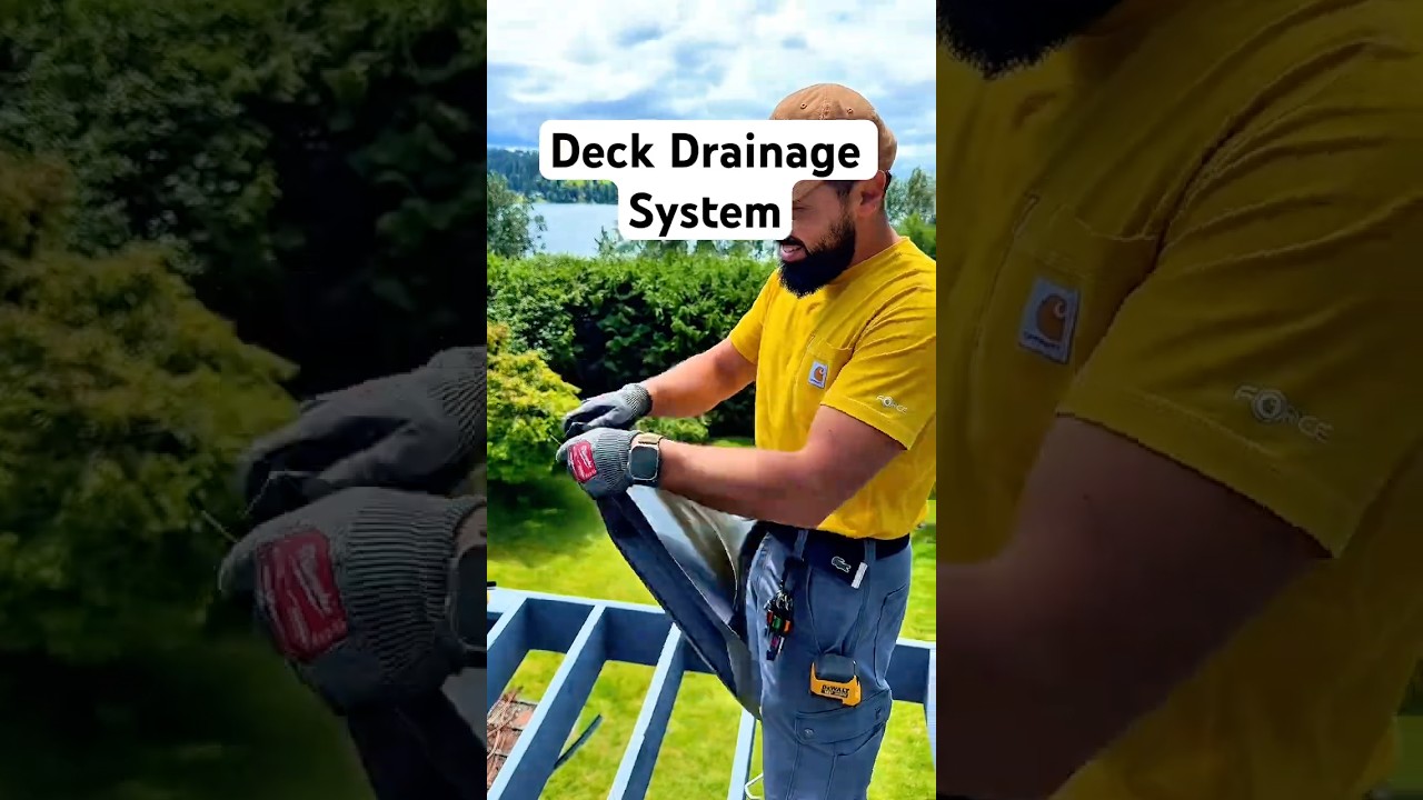 Installing a hidden under-deck drainage system to keep everything dry.#deckbuilding#deck#shorts