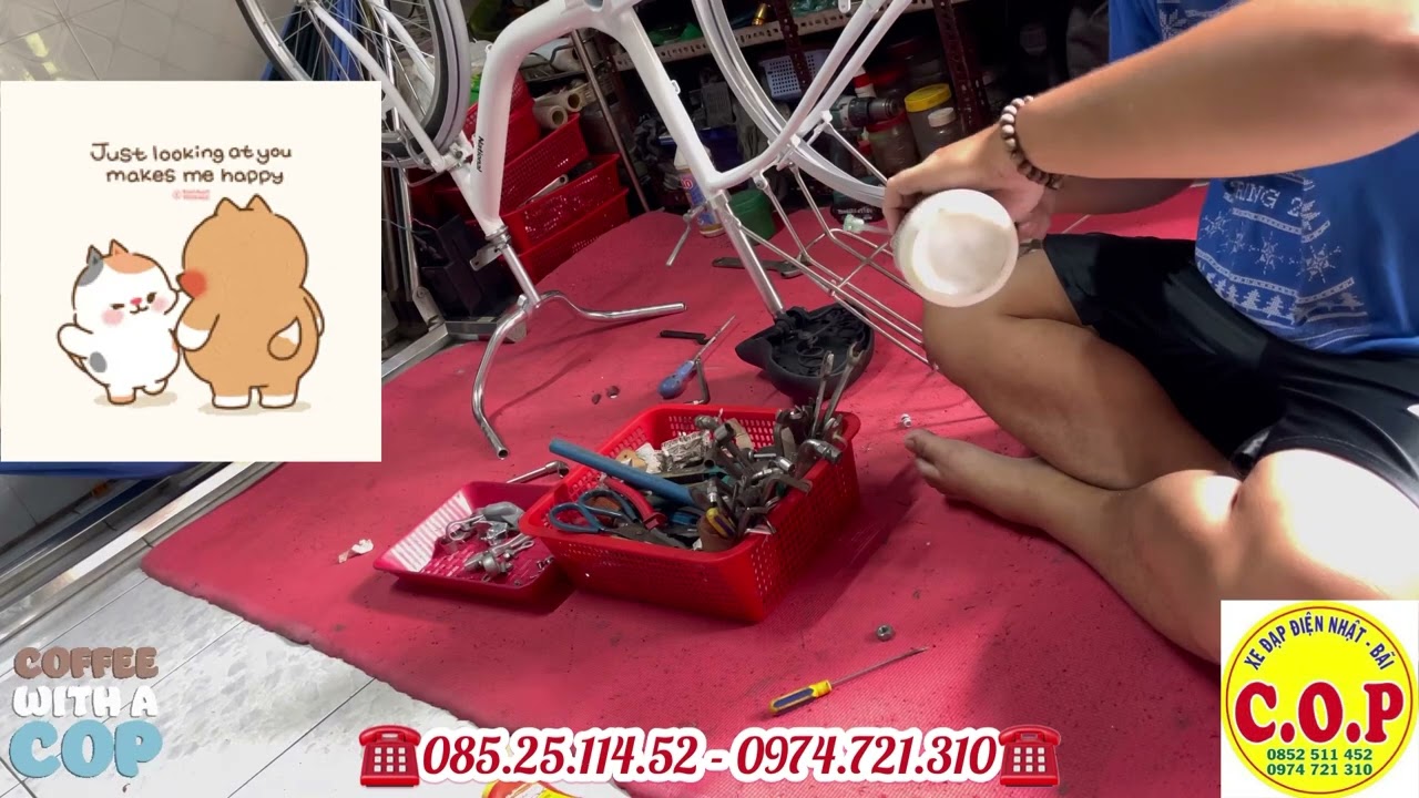 [1] Qu&aacute; Tr&igrave;nh Lắp R&aacute;p Xe Đạp Điện Nhật B&atilde;i National M&agrave;u Trắng | #xedapdiennhatbaicop